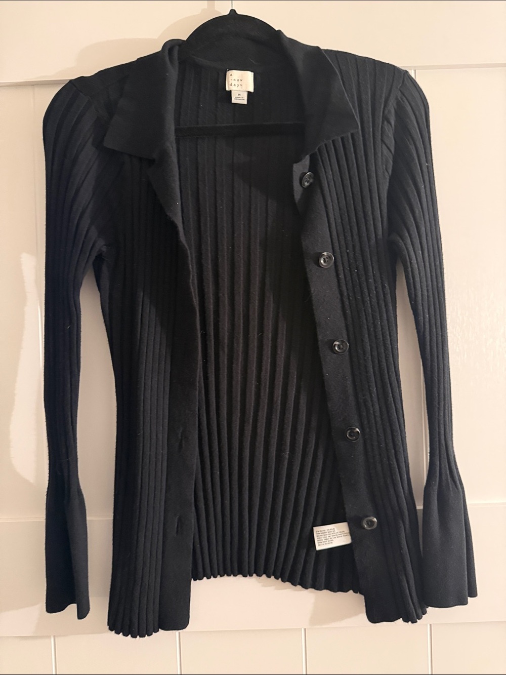 a new day Black Ribbed Button-Front Women's Cardigan
